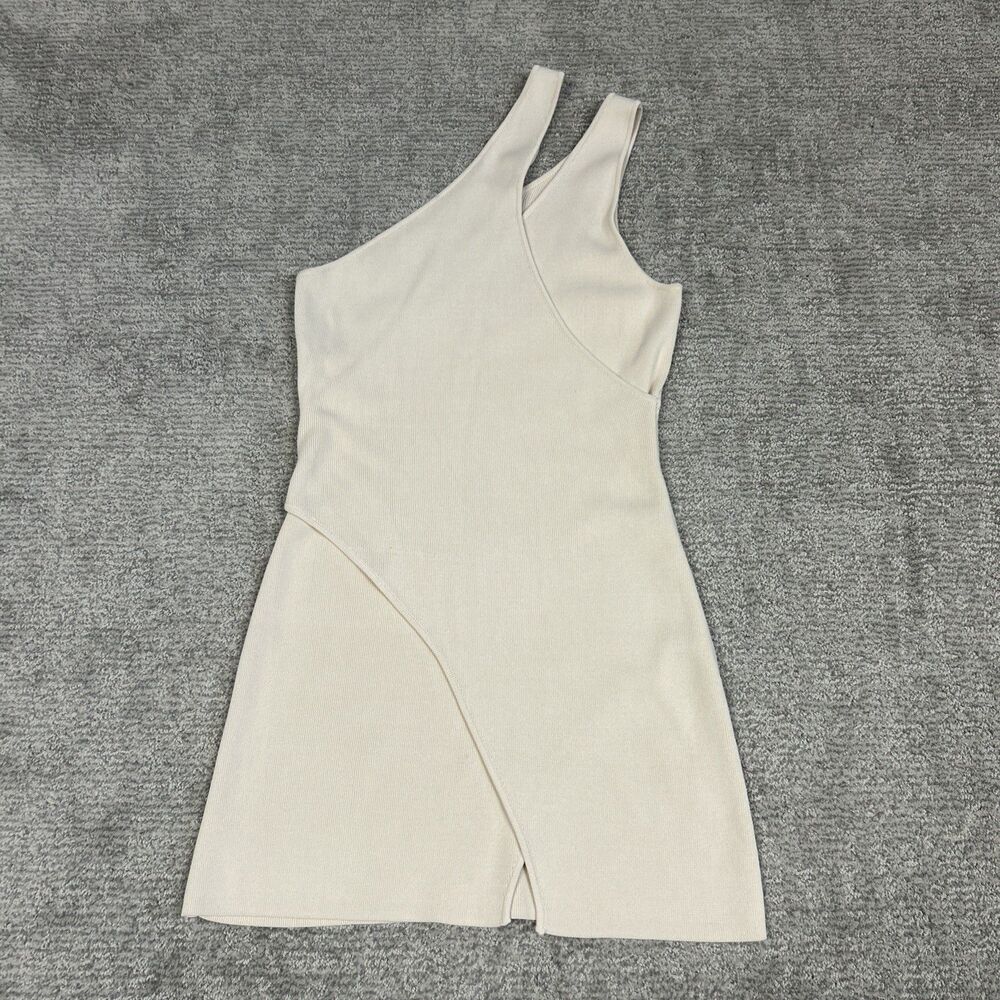 Bec and Bridge Mira Knit Mini Dress Womens Medium Cream One Shoulder Stretch